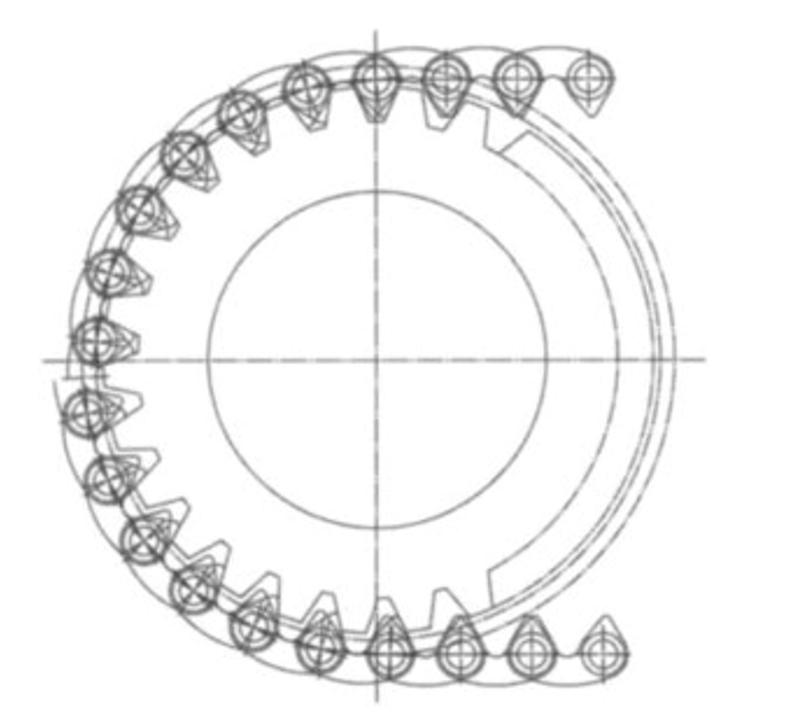 Diagram showing sprocket and silent chain — upper part shows new chain correctly seated, lower part shows worn chain riding higher up sprocket teeth — Figure 3
